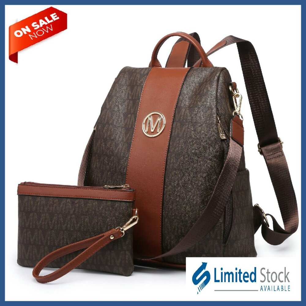 Vegan Leather Anti-Theft Backpack Purse Set With Multi Pockets